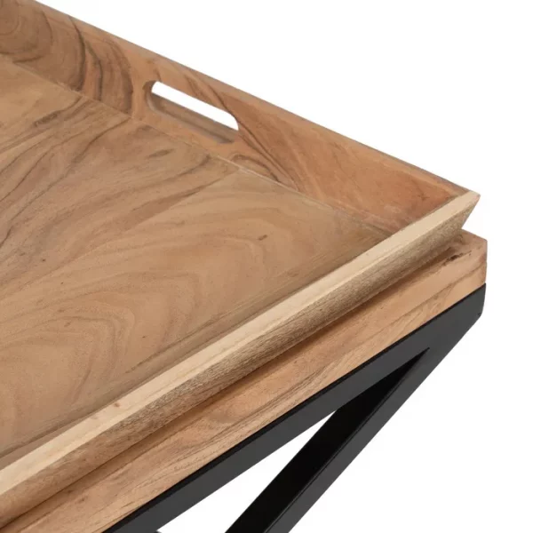 MESA CENTRO NATURAL MADERA DE MANGO 85 X 85 X 39 CM - Imagen 7