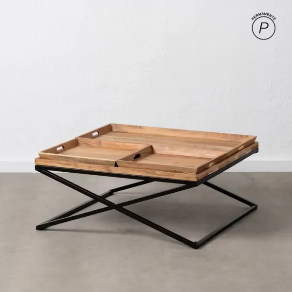 MESA CENTRO NATURAL MADERA DE MANGO 85 X 85 X 39 CM - Imagen 2