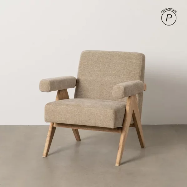SILLÓN BEIGE TEJIDO-MADERA SALÓN 74 X 76 X 85 CM