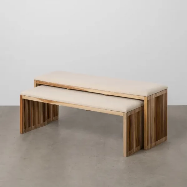 S/2 BANQUETA NATURAL MADERA DE TECA 115 X 35 X 45 CM - Imagen 10