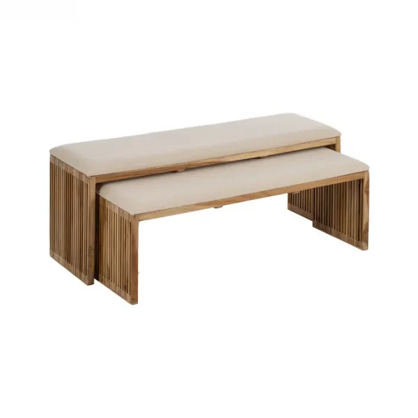 S/2 BANQUETA NATURAL MADERA DE TECA 115 X 35 X 45 CM - Imagen 2