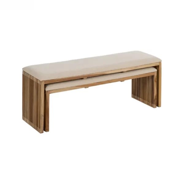 S/2 BANQUETA NATURAL MADERA DE TECA 115 X 35 X 45 CM - Imagen 3