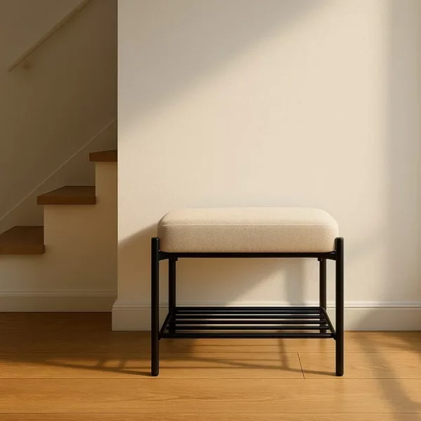 BANQUETA BEIGE TEJIDO-METAL 51 X 37 X 45 CM