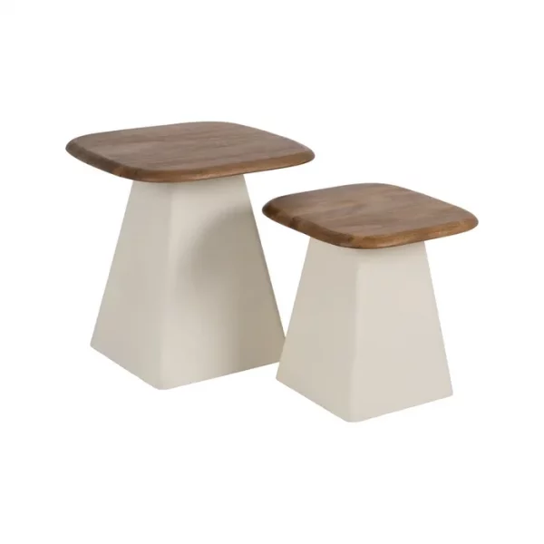 S/2 MESA AUXILIAR MADERA-METAL SALÓN 50 X 50 X 52 CM - Imagen 2