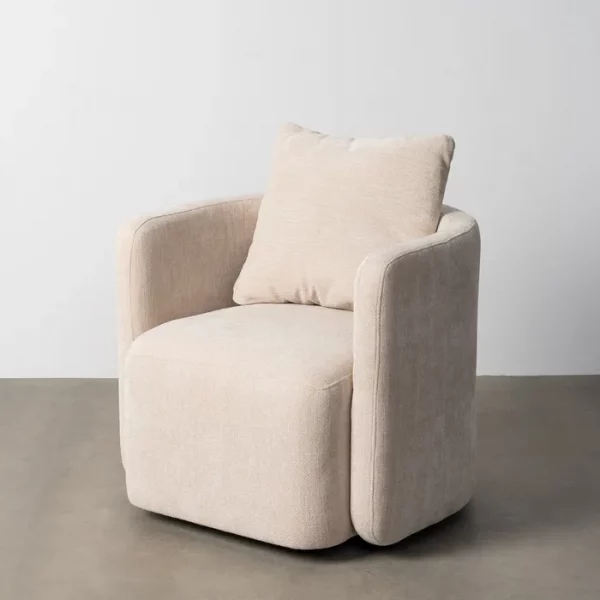 SILLÓN GIRATORIO BEIGE TEJIDO-MADERA 76 X 70 X 84 CM - Imagen 2