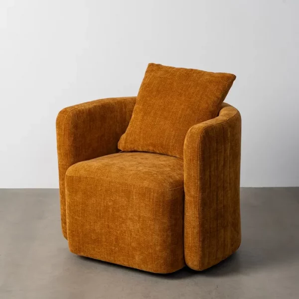 SILLÓN GIRATORIO OCRE TEJIDO-MADERA 76 X 70 X 84 CM - Imagen 2