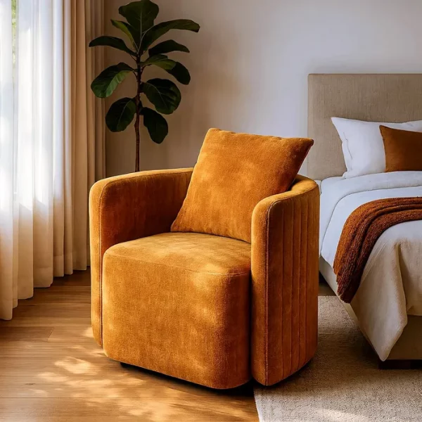 SILLÓN GIRATORIO OCRE TEJIDO-MADERA 76 X 70 X 84 CM