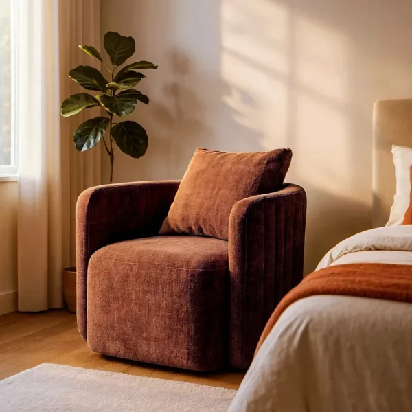 SILLÓN GIRATORIO TEJA TEJIDO-MADERA 76 X 70 X 84 CM