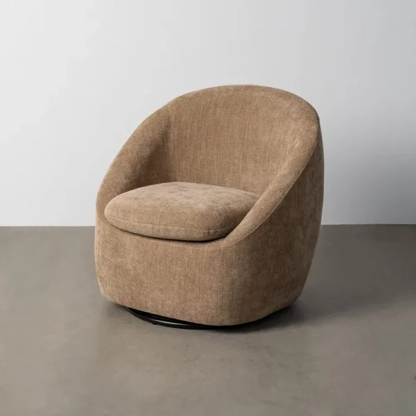 SILLÓN GIRATORIO TAUPE TEJIDO-MADERA 72 X 63 X 73 CM - Imagen 2