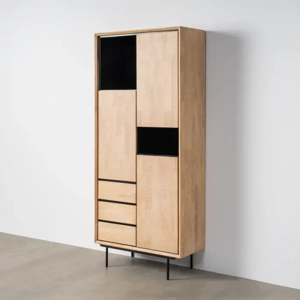 ARMARIO NATURAL-NEGRO MADERA-METAL 89,50 X 40 X 204 CM