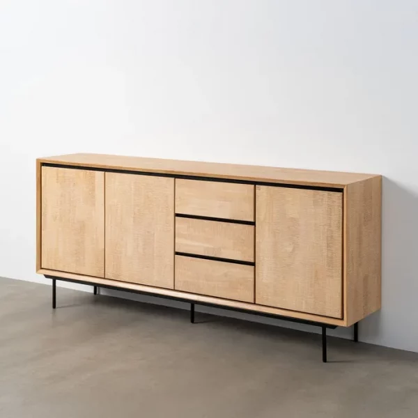 APARADOR NATURAL-NEGRO MADERA-METAL 200 X 40 X 86,50 CM