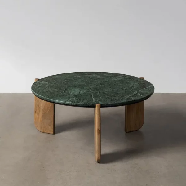 MESA CENTRO NATURAL-VERDE MADERA-MÁRMOL 80 X 80 X 35 CM