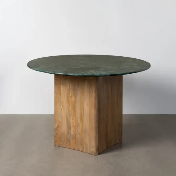 MESA COMEDOR NATURAL-VERDE MADERA-MÁRMOL 115 X 115 X 76 CM