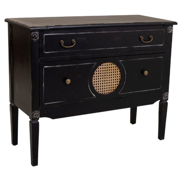 CÓMODA MADERA RATAN NEGRO 88X38X72CM - Imagen 2