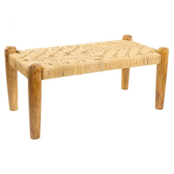 BANQUETA DE MADERA Y CUERDA MARRÓN 90X44X35CM