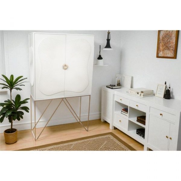 MUEBLE 2 P. ALTO MADERA SOP. METAL DORADO 100X35X170CM