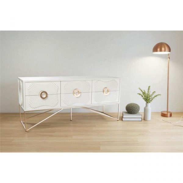MUEBLE 6C. MADERA SOP. METAL DORADO 120X38X54CM