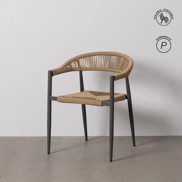 SILLA BEIGE-GRIS PE-ALUMINIO SALÓN 57,50 X 56 X 74 CM