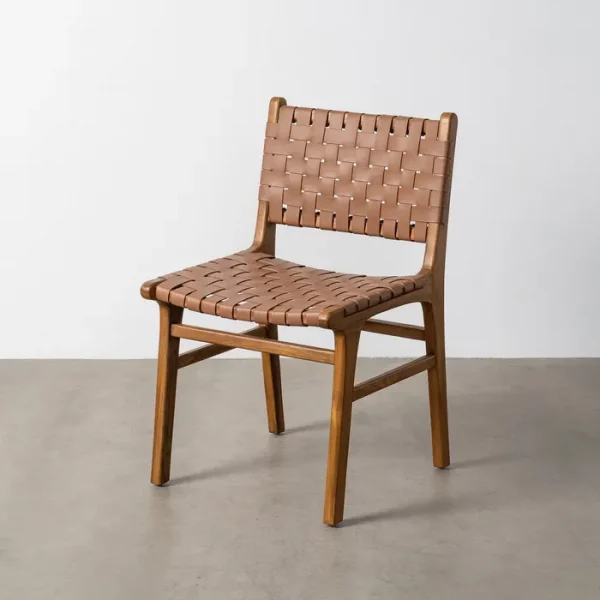 SILLA MARRÓN MADERA TECA-PIEL SALÓN 50 X 56 X 87 CM