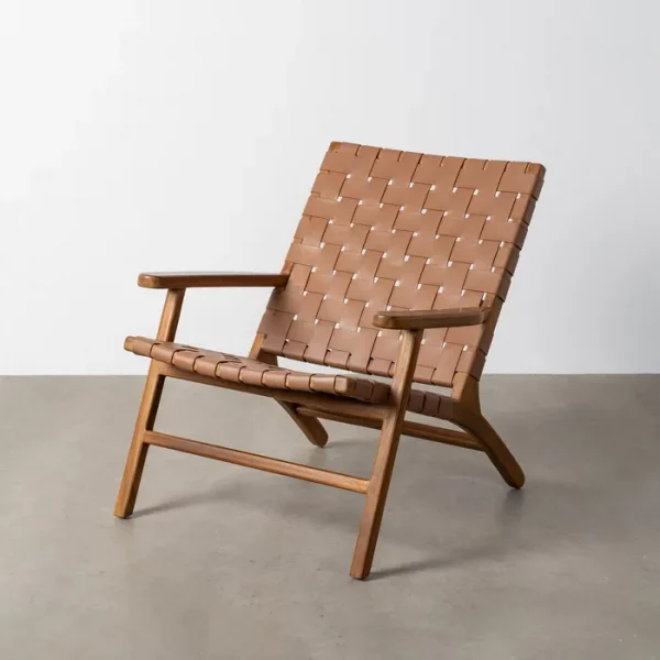 BUTACA MARRÓN MADERA TECA-PIEL SALÓN 74 X 78 X 75 CM