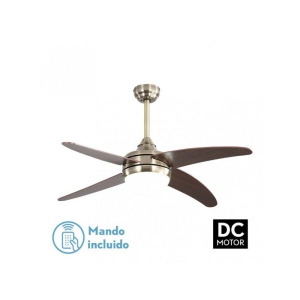 VENTILADOR 2XE27 DC KLOD CUERO/CEREZO4 ASP.6 VEL 117D C/REMOTO Y TEMPORIZADOR
