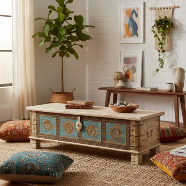 BAÚL MADERA MANGO BLANCO AZUL 150X45X46CM