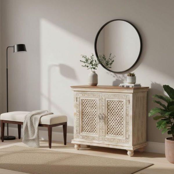 RECIBIDOR MADERA NATURAL ARTESANAL 104X43X93CM