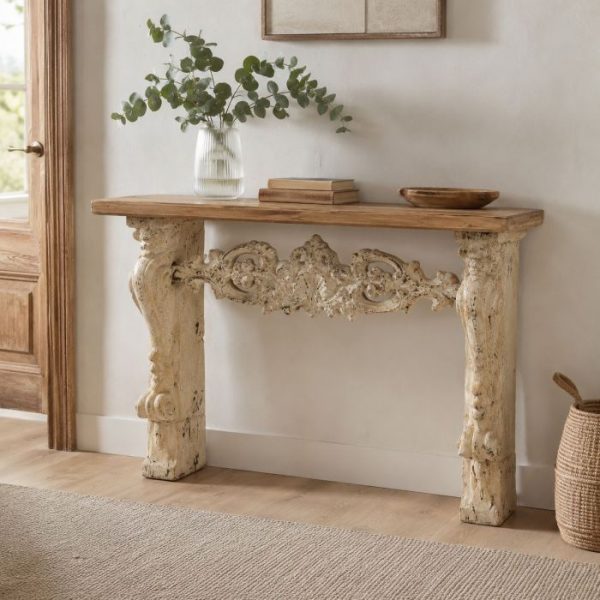 RECIBIDOR MADERA Y MAGNESIO BLANCO 146X32X90CM