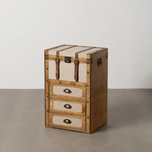 BAÚL BEIGE MADERA / TEJIDO 46 X 36 X 71 CM
