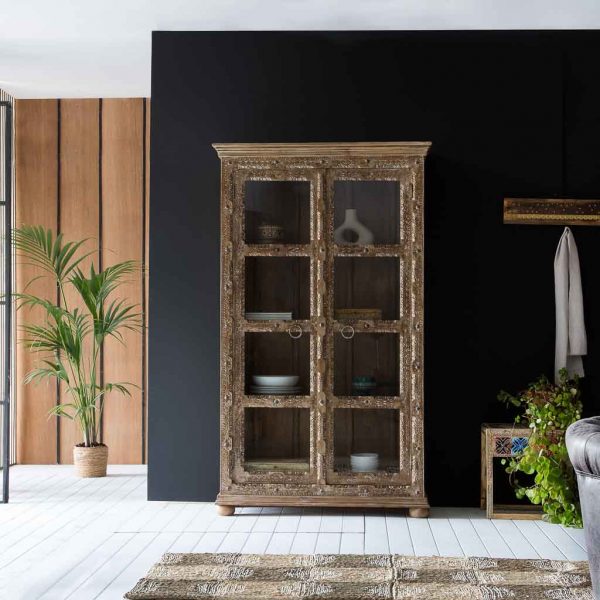 VITRINA MADERA MANGO TALLADA 106X43X180CM