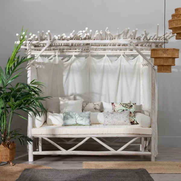 CAMA BALINESA BLANCO ROZADO 200 X 150 X 200 CM