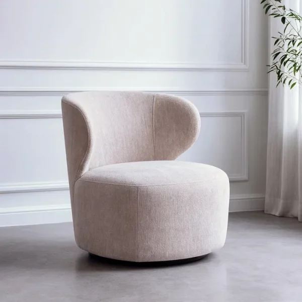 SILLÓN GIRATORIO BEIGE TEJIDO-MADERA 73 X 68 X 74 CM