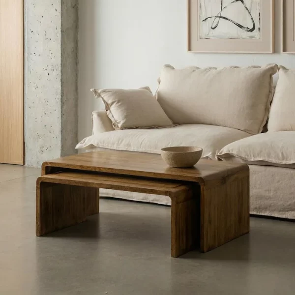 S/2 MESA CENTRO MIEL MADERA DE MANGO 100 X 50 X 35 CM