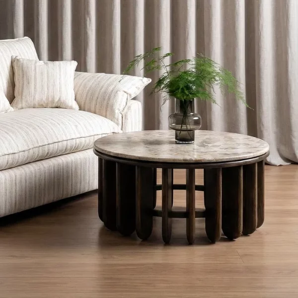 MESA CENTRO MADERA-MÁRMOL SALÓN 90 X 90 X 42 CM