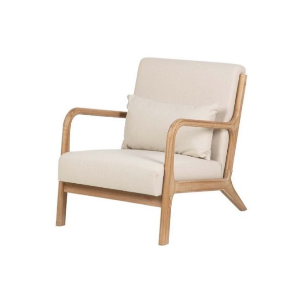 SILLON MADERA DE CAUCHO LINO BEIGE 66X85X74CM