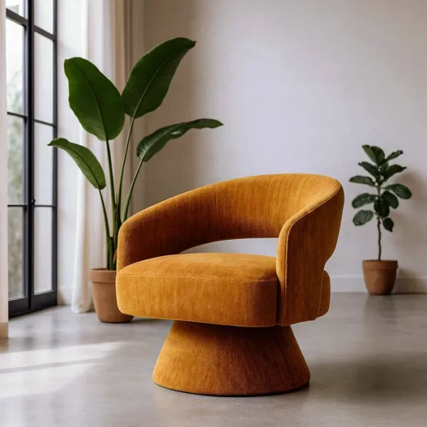 SILLÓN GIRATORIO OCRE TEJIDO-MADERA 71 X 68 X 72 CM