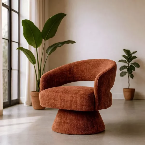 SILLÓN GIRATORIO TEJA TEJIDO-MADERA 71 X 68 X 72 CM