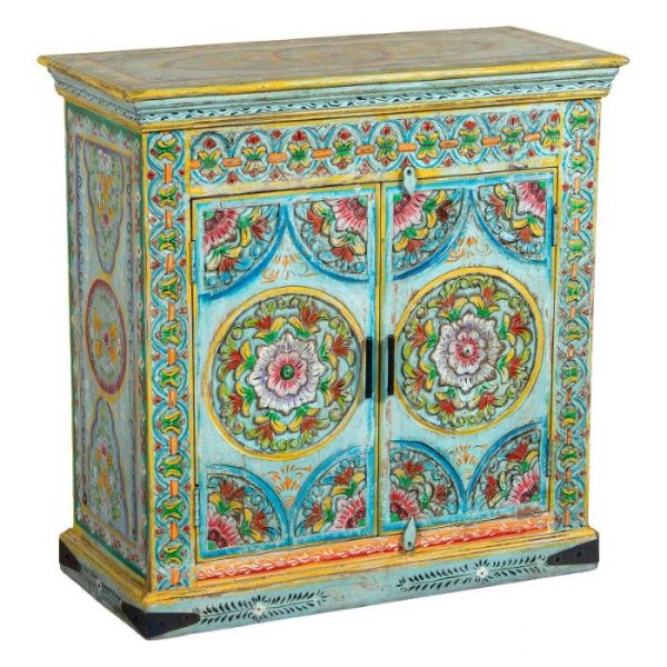 MESA ENTRADA MADERA MANGO DECORADO POLICROMADO 90X40X90CM