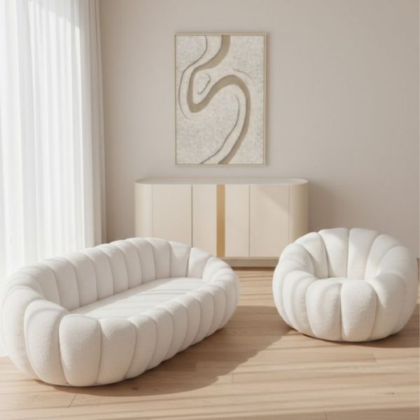 SOFA 3 PLAZAS MADERA TELA BLANCA 199X62X96CM