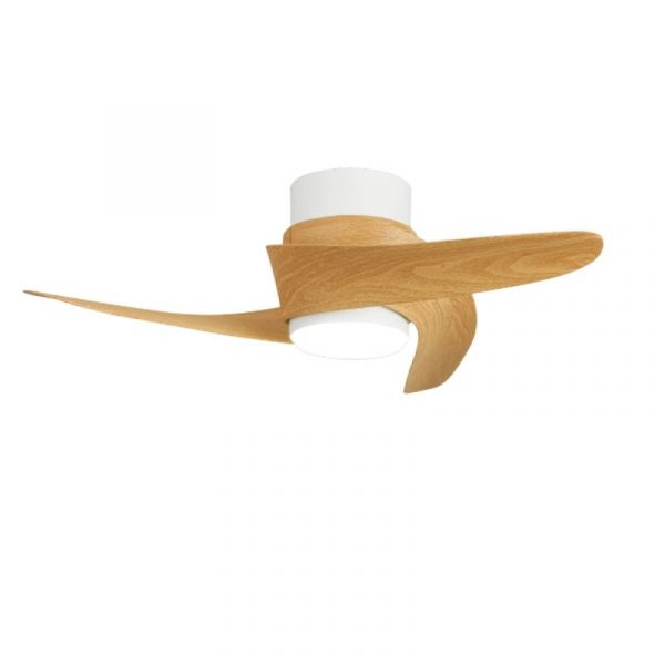 VENTILADOR DC LED 24W BLANCO MADERA LUZ REGULABLE GROENLAND XS