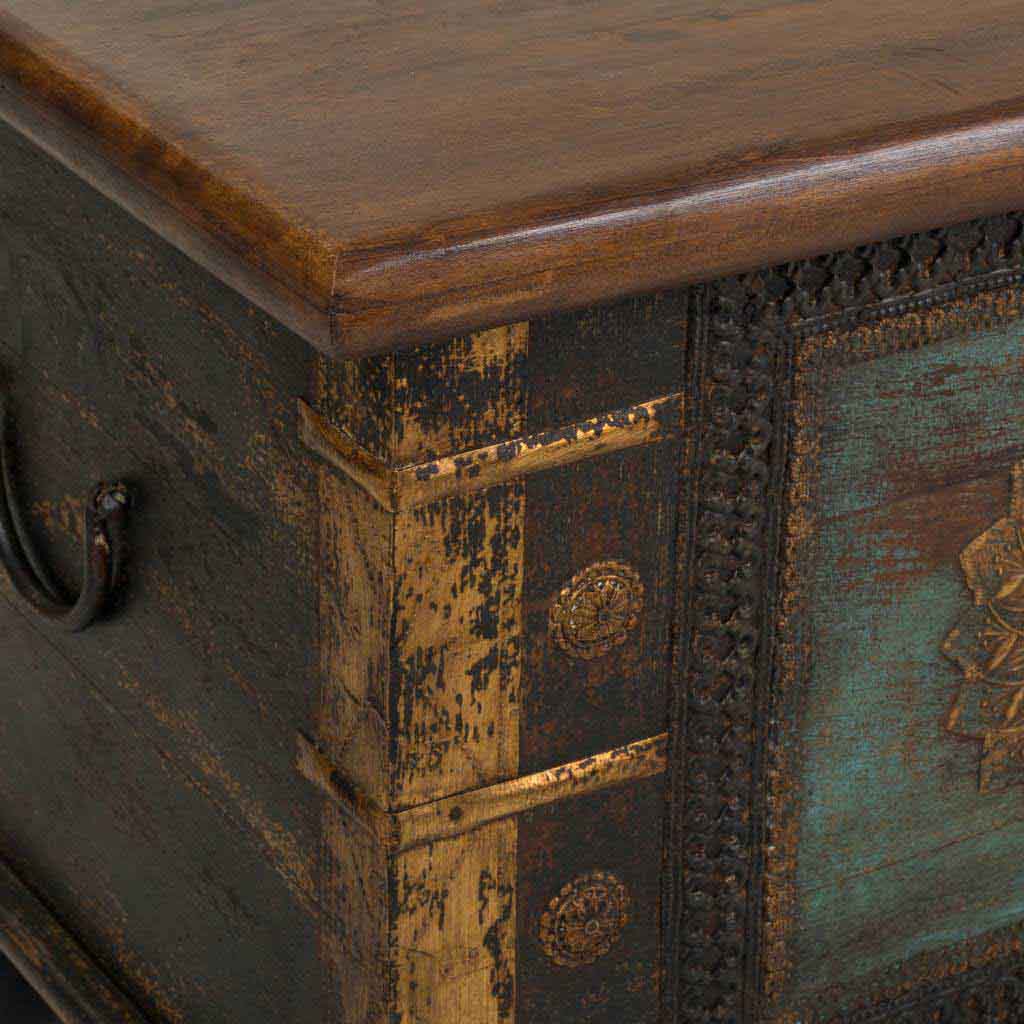 BAÚL MADERA MANGO MARRON DECORADO 150X45X46CM - Imagen 5