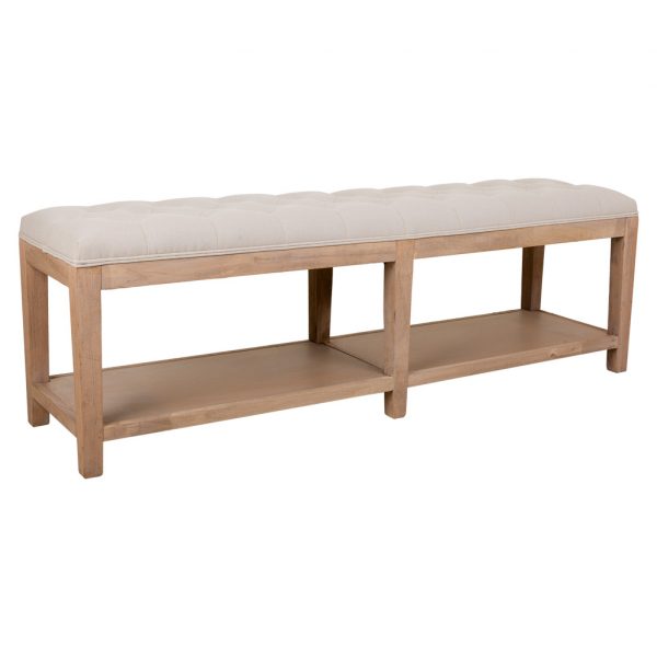 BANQUETA MADERA TAPIZADA CREMA 150X38X51CM