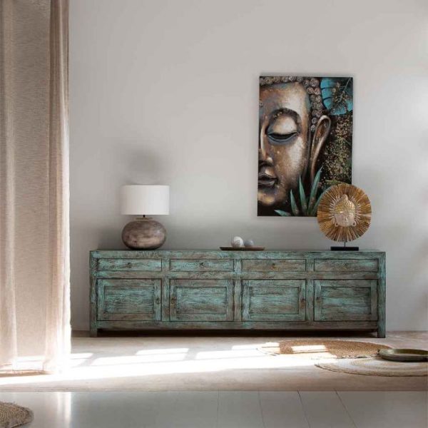 APARADOR MADERA MANGO ENVEJECIDO VERDE 240X40X70CM