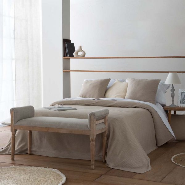 BANQUETA MADERA TAPIZADA GRIS 108X41X46/59CM