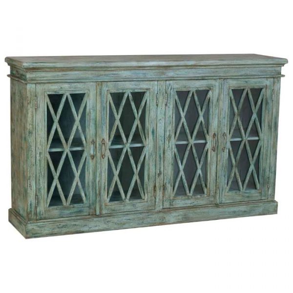 APARADOR DE MADERA Y CRISTAL AZUL 170X40X100