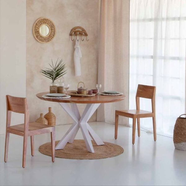 MESA COMEDOR MADERA ACACIA NATURAL BLANCO 130X130X77CM