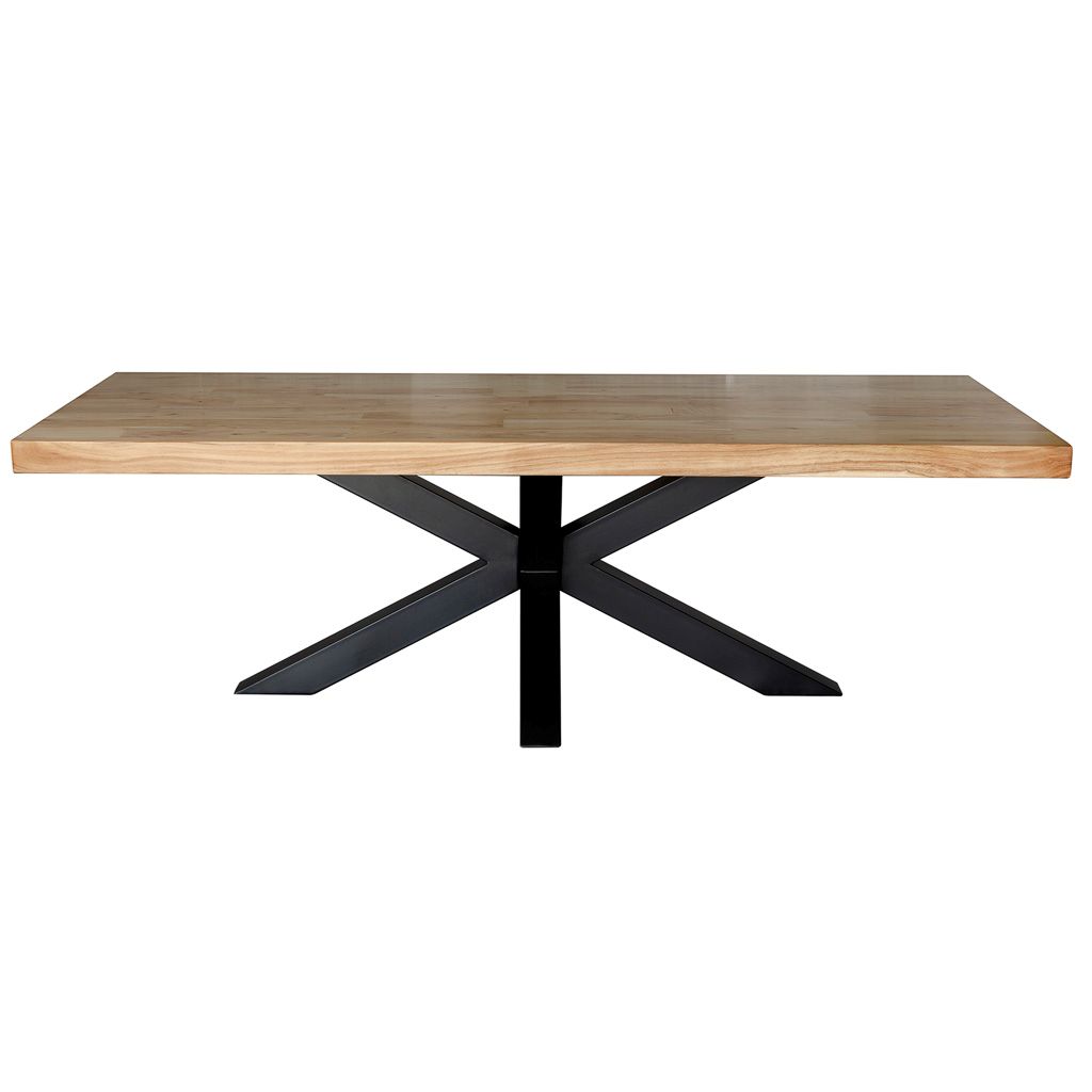 MESA COMEDOR MADERA ACACIA MARRÓN PATAS HIERRO 240X100X76CM - Imagen 2