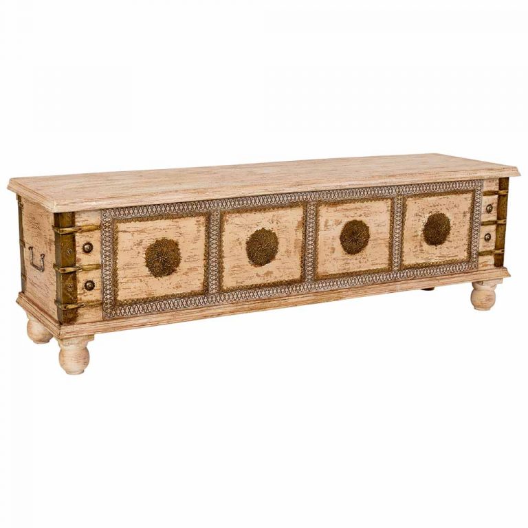 BAÚL MADERA MANGO BLANCO DECORADO 146X40X46CM
