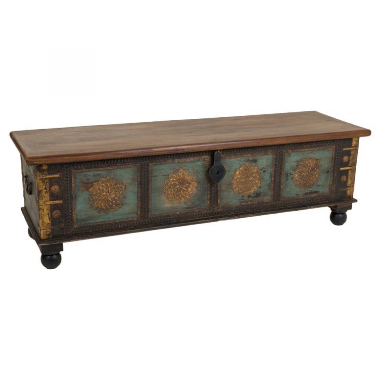 BAÚL MADERA MANGO MARRON DECORADO 150X45X46CM