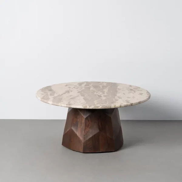 MESA CENTRO MADERA-MÁRMOL SALÓN 90 X 90 X 40 CM